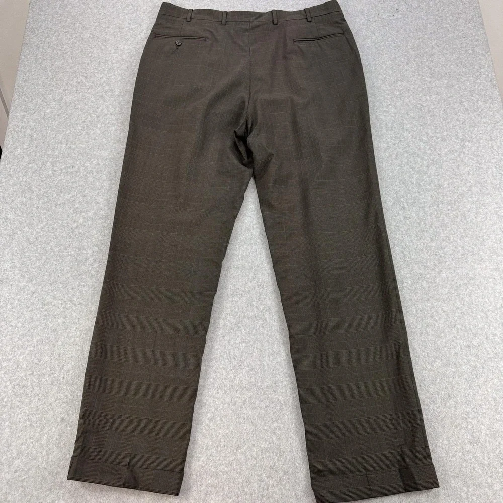 Jos A Bank Windsor Dress Pants Mens 38x33 Brown Wool Plaid Cuffed Classic Office